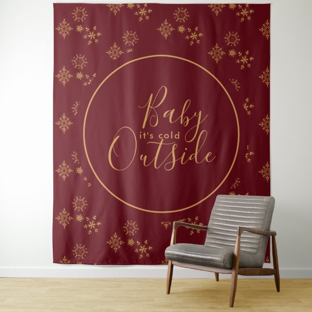 Baby it's Cold Outside Golden Snowflakes Tapestry (In Situ)