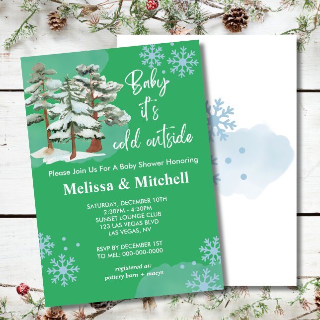 Baby its cold outside green snowflake invitation (Creator Uploaded)