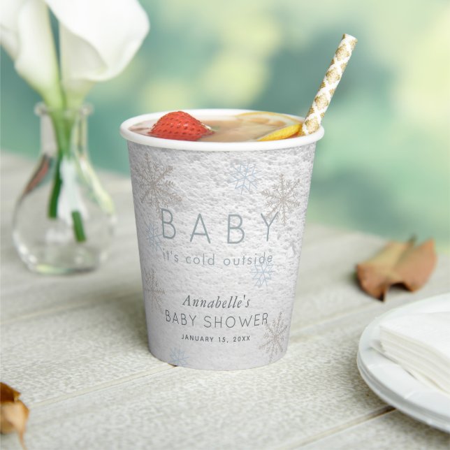 Baby It's Cold Outside Grey Baby Shower Paper Cups (Insitu)