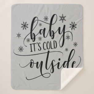 Baby Its Cold Outside Grey Sherpa Blanket
