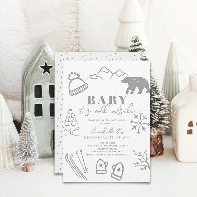 Baby It's Cold Outside Grey Ski Baby Shower Invitation (Creator Uploaded)