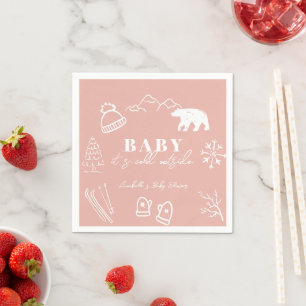 Baby It's Cold Outside Hand-drawn Pink Baby Shower Napkin