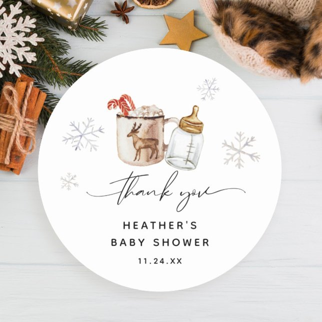 Baby It's Cold Outside Hot Chocolate Winter Shower Classic Round Sticker (Creator Uploaded)