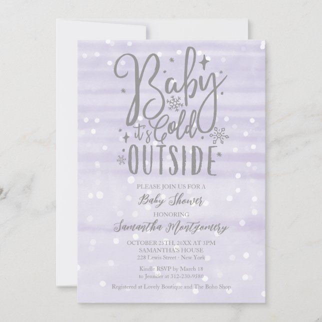 Baby It's Cold Outside Lavender Baby Shower Invitation (Front)