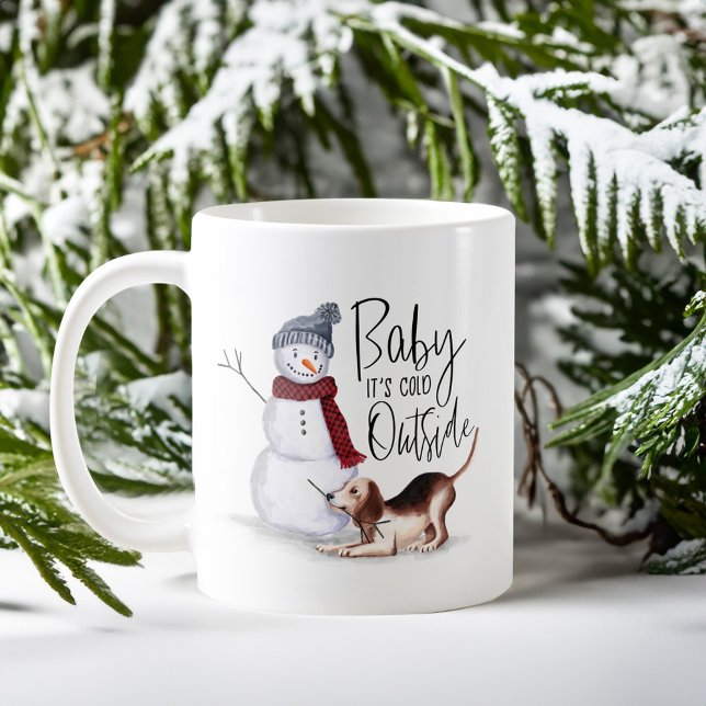 Baby It's Cold Outside Naughty Beagle & Snowman Coffee Mug (Baby It's Cold Outside Naughty Beagle & Snowman Coffee Mug)