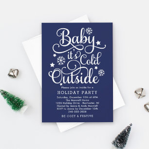 Baby Its Cold Outside Navy Blue Holiday Party Invitation