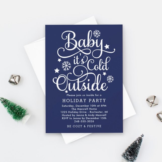 Baby Its Cold Outside Navy Blue Holiday Party Invitation (Creator Uploaded)