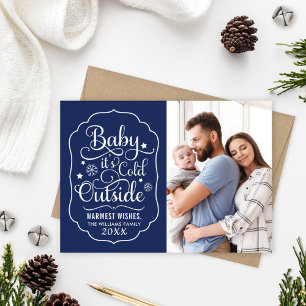 Baby It's Cold Outside Navy Blue Photo Holiday Card