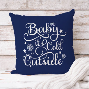Baby It's Cold Outside Navy Blue Script Holiday Cushion