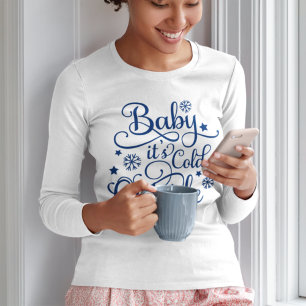 Baby It's Cold Outside Navy Blue Script Women's T-Shirt