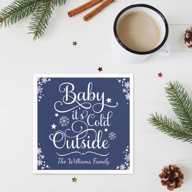 Baby Its Cold Outside Navy Personalised Holiday Napkin (Creator Uploaded)