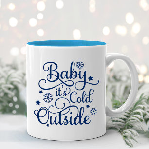 Baby It's Cold Outside Navy Script Holiday Two-Tone Coffee Mug