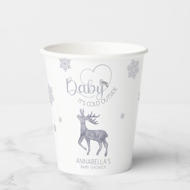 Baby it's Cold Outside Nordic Reindeer Baby Shower Paper Cups (Front)