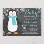 Baby its Cold Outside Penguin Aqua Baby Shower Invitation<br><div class="desc">Baby its Cold Outside Penguin Aqua Baby Shower Invitationn. Boy or Girl Baby Shower Invitation. Baby Penguin. Winter Holiday Baby Shower Invite. Aqua and White Snowflakes. Chalkboard Background. For further customisation,  please click the "Customise it" button and use our design tool to modify this template.</div>