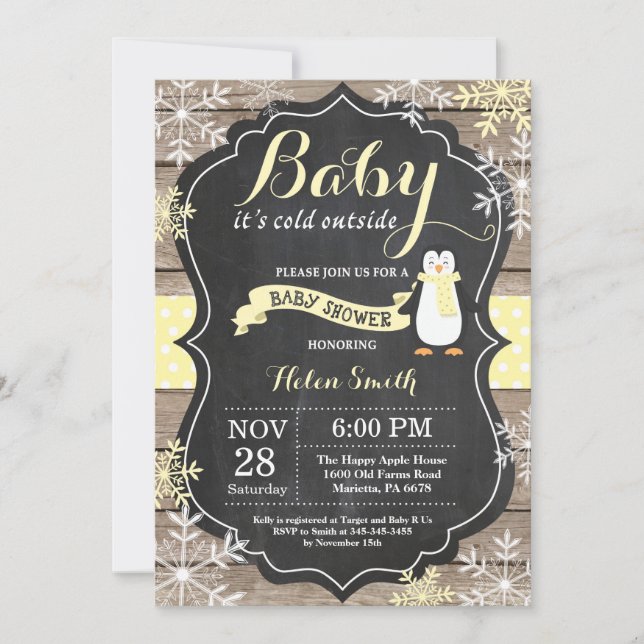 Baby its Cold Outside penguin Baby Shower Invitation (Front)