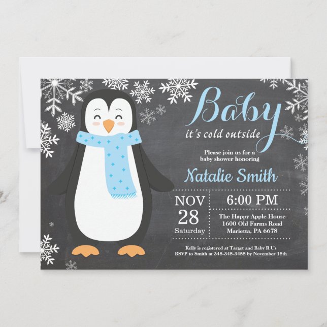 Baby its Cold Outside Penguin Boy Baby Shower Invitation (Front)