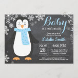 Baby its Cold Outside Penguin Boy Baby Shower Invitation<br><div class="desc">Baby its Cold Outside Penguin Boy Baby Shower Invitationn. Boy Baby Shower Invitation. Baby Penguin. Winter Holiday Baby Shower Invite. Blue and White Snowflakes. Chalkboard Background. For further customisation,  please click the "Customise it" button and use our design tool to modify this template.</div>