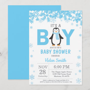 Baby its Cold Outside Penguin Boy Baby Shower Invitation