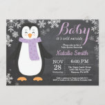 Baby its Cold Outside Penguin Girl Baby Shower Invitation<br><div class="desc">Baby its Cold Outside Penguin Girl Baby Shower Invitationn. Girl Baby Shower Invitation. Baby Penguin. Winter Holiday Baby Shower Invite. Purple and White Snowflakes. Chalkboard Background. For further customisation,  please click the "Customise it" button and use our design tool to modify this template.</div>