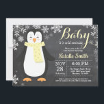 Baby its Cold Outside Penguin Yellow Baby Shower Invitation<br><div class="desc">Baby its Cold Outside Penguin Aqua Baby Shower Invitationn. Boy or Girl Baby Shower Invitation. Baby Penguin. Winter Holiday Baby Shower Invite. Yellow and White Snowflakes. Chalkboard Background. For further customisation,  please click the "Customise it" button and use our design tool to modify this template.</div>