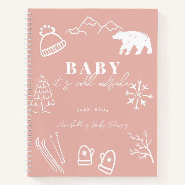 Baby It's Cold Outside Pink Baby Shower Guest Book (Front)