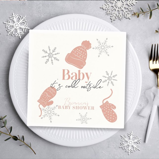 Baby It's Cold Outside Pink Beanie Baby Shower Napkin (Creator Uploaded)