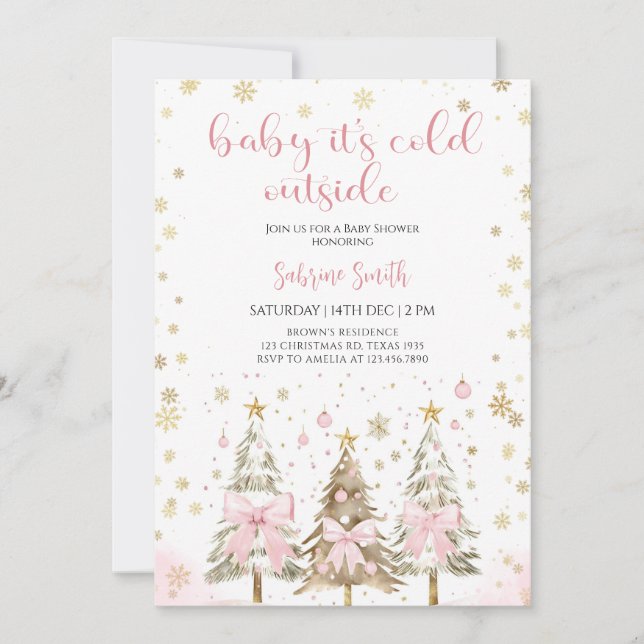 Baby it's Cold Outside Pink Bow Baby Shower  Invitation (Front)