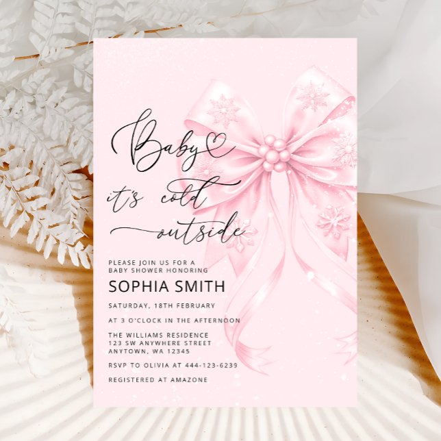 Baby it's Cold Outside Pink Bow Baby Shower Invitation (Creator Uploaded)