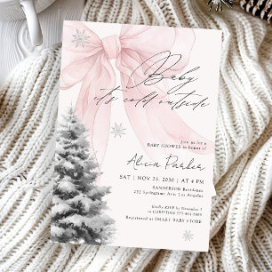 Baby its cold outside pink bow baby shower invitation