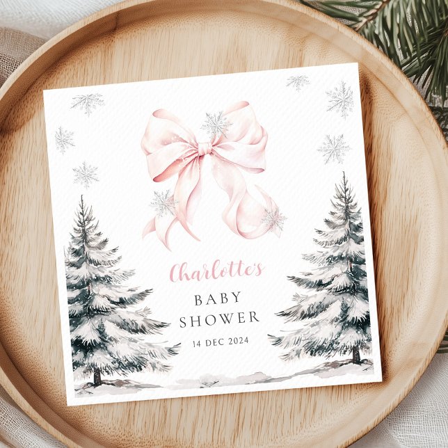 Baby It's Cold Outside Pink Bow Baby Shower Napkin (Creator Uploaded)