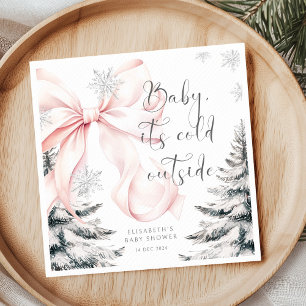 Baby It's Cold Outside Pink Bow Baby Shower Napkin