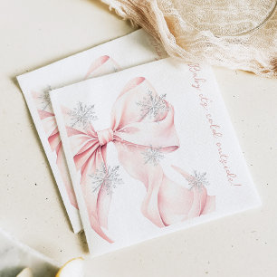 Baby It's Cold Outside Pink Bow Baby Shower Napkin