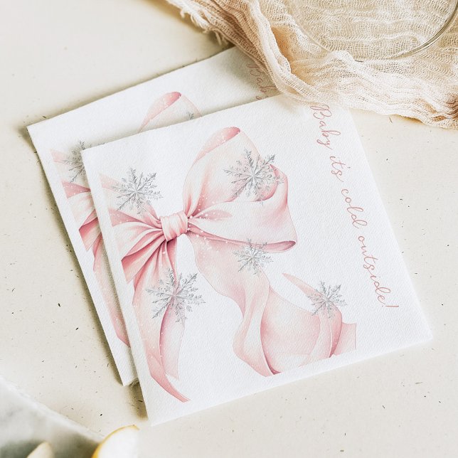 Baby It's Cold Outside Pink Bow Baby Shower Napkin (Creator Uploaded)