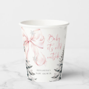Baby It's Cold Outside Pink Bow Baby Shower Paper Cups