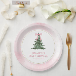 Baby It's Cold Outside Pink Bow Baby Shower Paper Plate