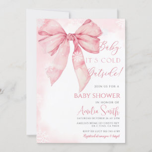 Baby It's Cold Outside Pink Bow Girl Baby Shower Invitation