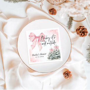 Baby Its Cold Outside, Pink Bow Winter Baby Shower Napkin