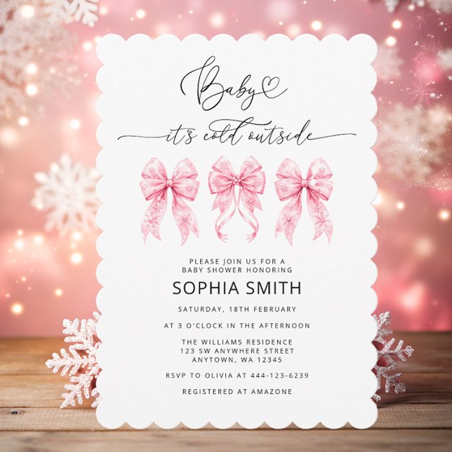 Baby It's Cold Outside Pink Bows Girl Baby Shower Invitation (Creator Uploaded)
