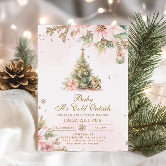 Baby its Cold outside Pink Christmas baby shower Invitation (Creator Uploaded)