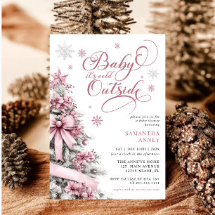 Baby it's Cold Outside Pink Christmas Baby Shower Invitation