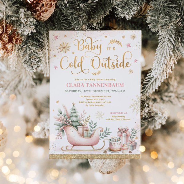 Baby It's Cold Outside Pink Christmas Baby Shower Invitation (Creator Uploaded)