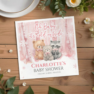 Baby it's cold outside Pink Forest Baby Shower Napkin