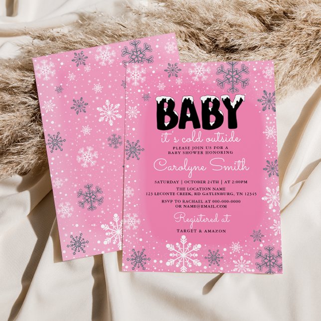 Baby It's Cold Outside Pink Girl Baby Shower Invitation (Creator Uploaded)