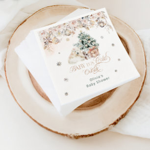 Baby it's Cold Outside Pink Girl Bear Baby Shower Napkin