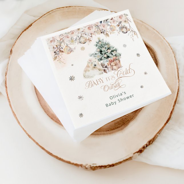 Baby it's Cold Outside Pink Girl Bear Baby Shower Napkin (Creator Uploaded)