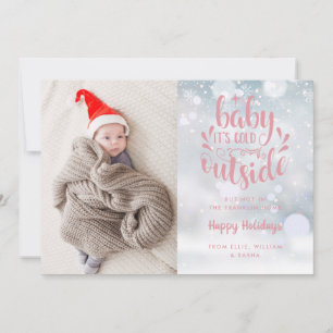 Baby Its Cold Outside Pink Girl Holiday Birth Anno Announcement