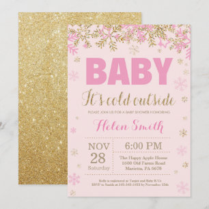 Baby its Cold Outside Pink Gold Girl Baby Shower Invitation