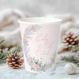 Baby its cold outside Pink Silver Baby Shower Paper Cups