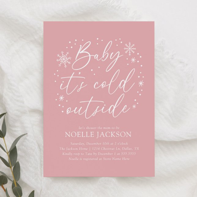 Baby it's Cold Outside Pink Snowflake Baby Shower Invitation (Creator Uploaded)