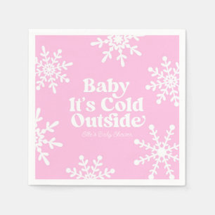Baby It's Cold Outside Pink Snowflake Baby Shower Napkin
